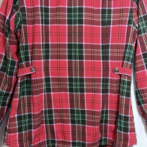 Duluth Free Swingin' Fleece Lined Neon Red Plaid Flannel Shirt Jacket Women's M - Picture 9 of 12